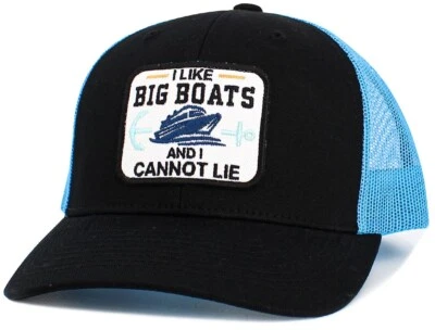 Sombrero de camionero de malla negra/azul "I Like Big Boats" KB Ethos con temática náutica Foto 1 de 3