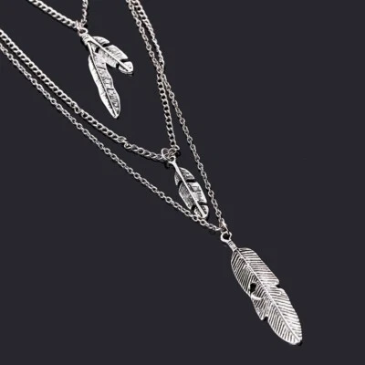 925 Placcato Argento Piuma Carino Foglia Perline Collana Gioielli Moda Regalo - Immagine 1 di 4