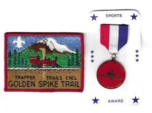 BSA TRAPPER TRAILS COUNCIL GOLDEN SPIKE TRAIL AWARD PATCH & MEDAL SET - Picture 1 of 3