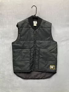 Vtg CAT Black Nylon Zip Up Puffer Vest Workwear Made in USA Size M - Picture 1 of 11