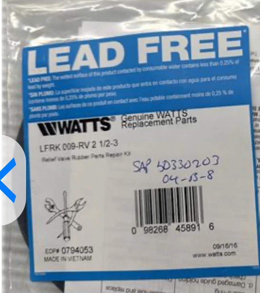 Watts 794053 Relief Valve Rubber Repair Kit , Size 2 1/2"–3" W794053 - Image 1 of 1