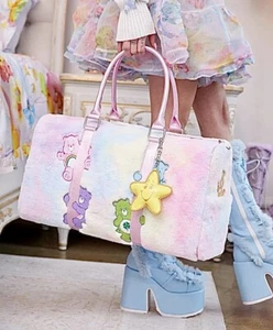 Care Bears Retro Style Duffel Bag NWT | Plush Furry Purse Weekender - Picture 1 of 4