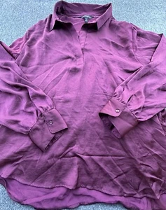 Banana Republic Shirt Women XXL Burgundy Long Sleeve V Neck Satin Blouse New - Picture 1 of 12