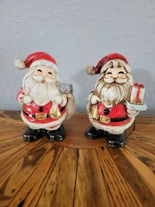 Pair Vintage Santa Piggy Banks Christmas Ceramic Homco 5208 - Picture 1 of 10