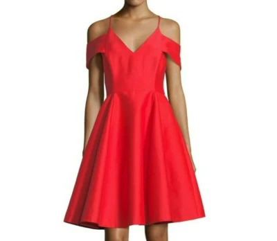 Vestido de cóctel Halston Heritage talla 8 rojo calce y acampanado mezcla de algodón y seda Foto 1 de 4