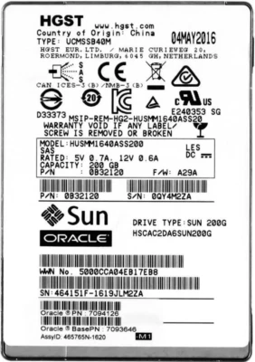 Hard Drive SUN 7094126 7093646 HSCAC2DA6SUN200G 200GB MLC SAS-3 2.5'' Inch - Image 1 of 3