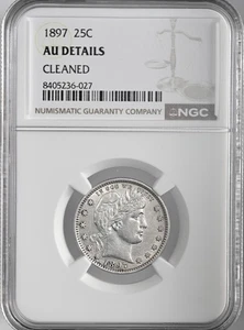 1897-P  25C BARBER SILVER QUARTER  NGC AU DETAILS "CLEANED" #8405236-027 - Picture 1 of 4