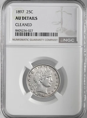 1897-P  25C BARBER SILVER QUARTER  NGC AU DETAILS "CLEANED" #8405236-027 - Image 1 of 4