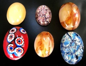 Collection of 6 Czech Glass Cabochons #P499 - 18-25 mm or 3/4"/1" - OVALS - WOW! - Picture 1 of 2