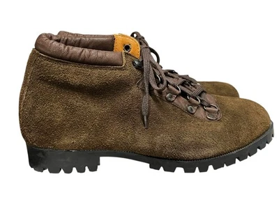 NOS VTG 70s Sz 8 Hiking BOOTS Mens Shoe Rough Cut Suede Brown Padded Collar - Image 1 of 4