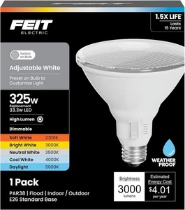 Feit Electric 325W Par38 3000 Lumens Reflector Led Bulb 5 Color Temp - Picture 1 of 11