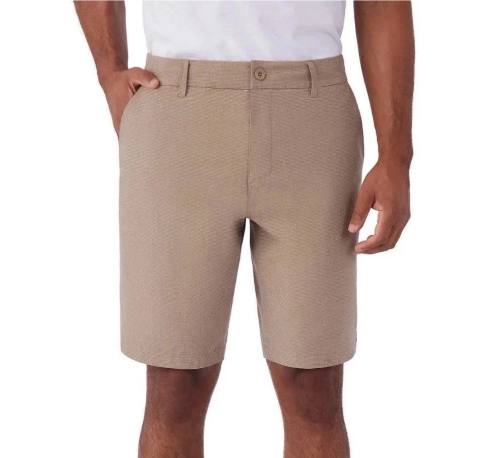 "Pantalones cortos híbridos Hang Ten talla 40, color tostado, cintura cómoda elástica entrepierna de 10""". Foto 1 de 1