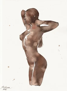 original painting 30x40 cm 210SA artwork watercolor alla prima grisaille female - Picture 1 of 6