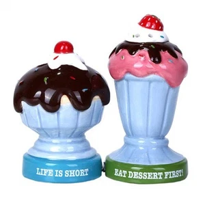 Life is Short Eat Dessert First Ceramic Salt and Pepper Shakers S&P - Picture 1 of 1