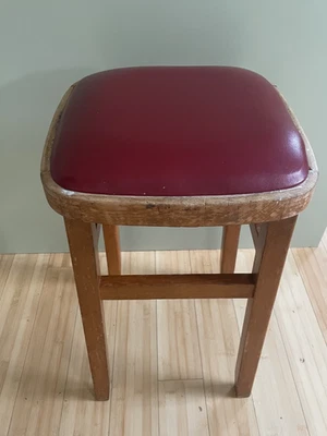 Vintage Mid Century red vinyl stool mcm retro vintage chic boho - Image 1 of 4