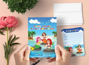 Mermaid Bash Party Invitation Cards for Kids, 20 Invites & 20 Envelopes - Picture 1 of 4