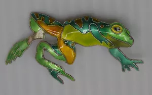 VINTAGE COLORFUL ENAMEL OVER STERLING SILVER LEAPING FROG BROOCH, JEWELRY - Picture 1 of 3