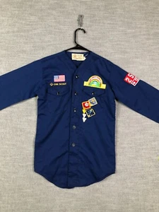 BSA Boy Scouts Uniform Shirt Youth L Blue Long Sleeve USA Flag Logo Outdoor - Picture 1 of 11