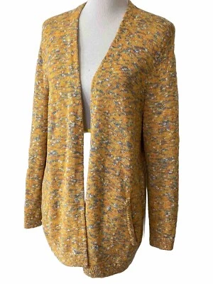 Lands End Womens Orange Cardigan Sweater Sz M 10-12 Heathered Pockets Cable Knit - Image 1 of 4