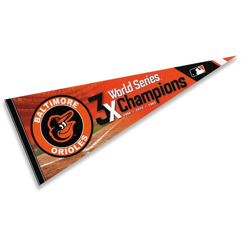 Baltimore Orioles 3 Time Champions MLB 12 in X 30 in Pennant Cover