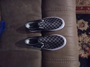 Unisex Vans Checkered Slip-on Sneaker Shoe in Black & Grey/ 3.0 Children - Picture 1 of 6