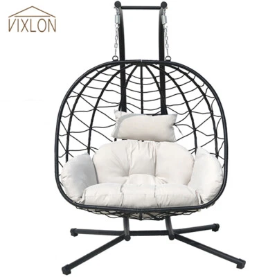 Silla Columpio Doble Patio 2 Personas Silla Huevo Colgante Mimbre con Cojín Foto 1 de 4