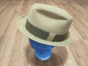 VINTAGE SEARS Fedora Hat BEIGE FELT  TWEED BAND Size 7-7-1/8  TAG  UNION MADE - Picture 1 of 9