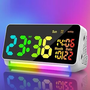 XREXS Large Digital Clock, RGB Colourful LED Digital Alarm Clock, Date Display