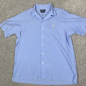 Polo Ralph Lauren Shirt Mens L Blue Curham Classic Fit Linen Blend Camp S/S