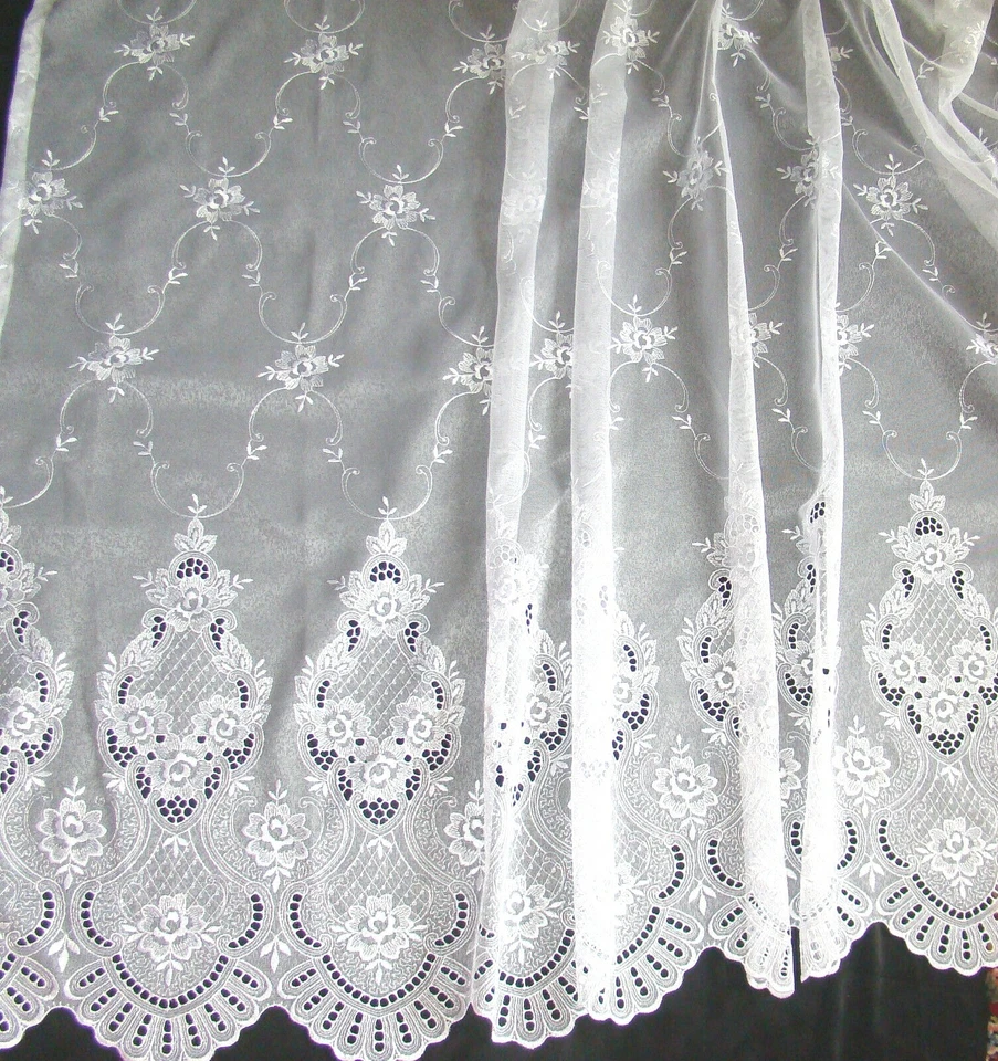weiße bestickte echte Florentiner Tüll Stores Gardine 1,70 x 2,60 B/H - Bild 1 von 1