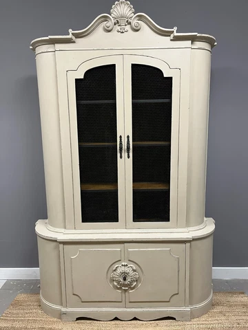 Painted French Country China Cabinet Hutch Chicken Wire Oyster Off White 90" Cover