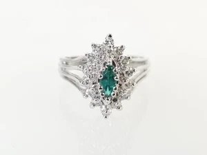 14K White Gold Genuine Marquise Emerald Diamond Ring Sz 8 (AM1085308) - Picture 1 of 8