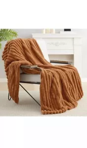 Amélie Home Faux Fur Throw Blanket for Couch, Rabbit Fur Warm 55”x70” Brown - Picture 1 of 9