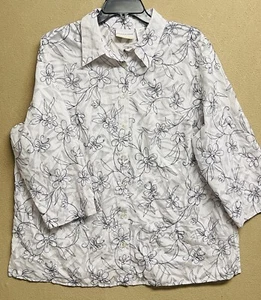 Alfred Dunner Womens Size-20W Button-up Shirt Sheer Blouse 3/4 Sleeve Floral - Picture 1 of 16
