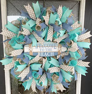 Surfboard Welcome to the Beach Summer Deco Mesh Wreath Home Decor Decoration - Picture 1 of 6