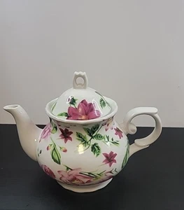 Rose Pink Flowers Tea Pot Porcelain Farmhouse Country - Picture 1 of 11