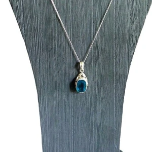 NEW 4 Carat Natural Blue Topaz Pendant & Chain 925 Sterling Silver 18" + 3" ext. - Picture 1 of 9