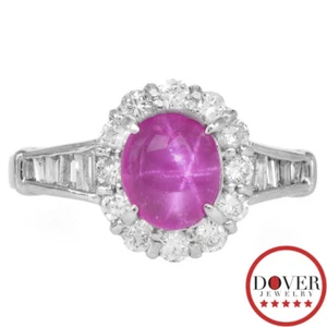 Estate Diamond 2.89cts Star Ruby Platinum Halo Accent Band Ring 5.6 Grams NR - Picture 1 of 6
