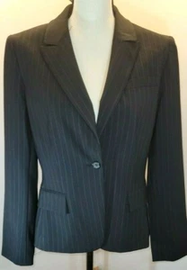 Tahari ASL Damen Jacke Blazer schwarz mit blauen Streifen Größe 10 - Kerb Revers - Bild 1 von 3
