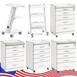 Dental Trolley Cart with Socket/Cart Acrylic Mobile Wooden Cabinet 4/5Drawers US - Picture 1 of 90