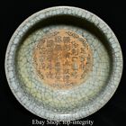 8" Old Chinese Song Dynasty Officer Kiln Porcelain Gilt Poetry Penwash Dish Tray