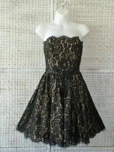 Robert Rodriguez Neiman Marcus Black Lace/Nude Corset Scallop Cocktail Dress~4~S - Picture 1 of 12