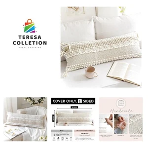 Cream Decorative Lumbar Throw Pillow Cover 14x36 Boho Long Cushion for Bed Ne... - Picture 1 of 8