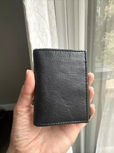 Cartera delgada mini delgada de cuero genuino pequeña clásica con tarjetero de crédito negra nueva - Imagen 1 de 8