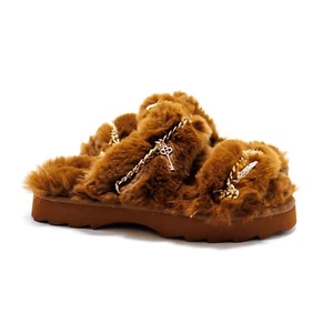 Wild Pair Women's Paiyge Faux-Fur Lined Chain Accented Fashion Slippers - Picture 1 of 7