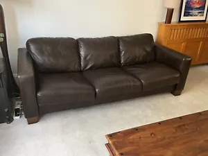 3 Seater Brown Leather Sofa Used - Picture 1 of 11