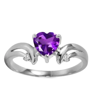 14K. SOLID GOLD RING WITH NATURAL DIAMONDS & AMETHYST (White Gold) - Picture 1 of 5