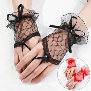 Women Lace Mesh Bridal Gloves Fingerless Short Gloves Wedding Gloves Accessory - Picture 1 of 14