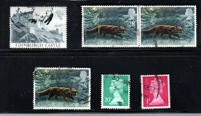 United Kingdom - 4 used stamps - three 28p & one £2, 3p & 20p stamps - Image 1 of 4