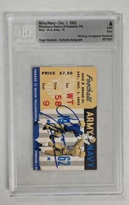 Boleto de juego de fútbol americano firmado por Roger Staubach 12/1/62 ejército vs marina Beckett automático Foto 1 de 4